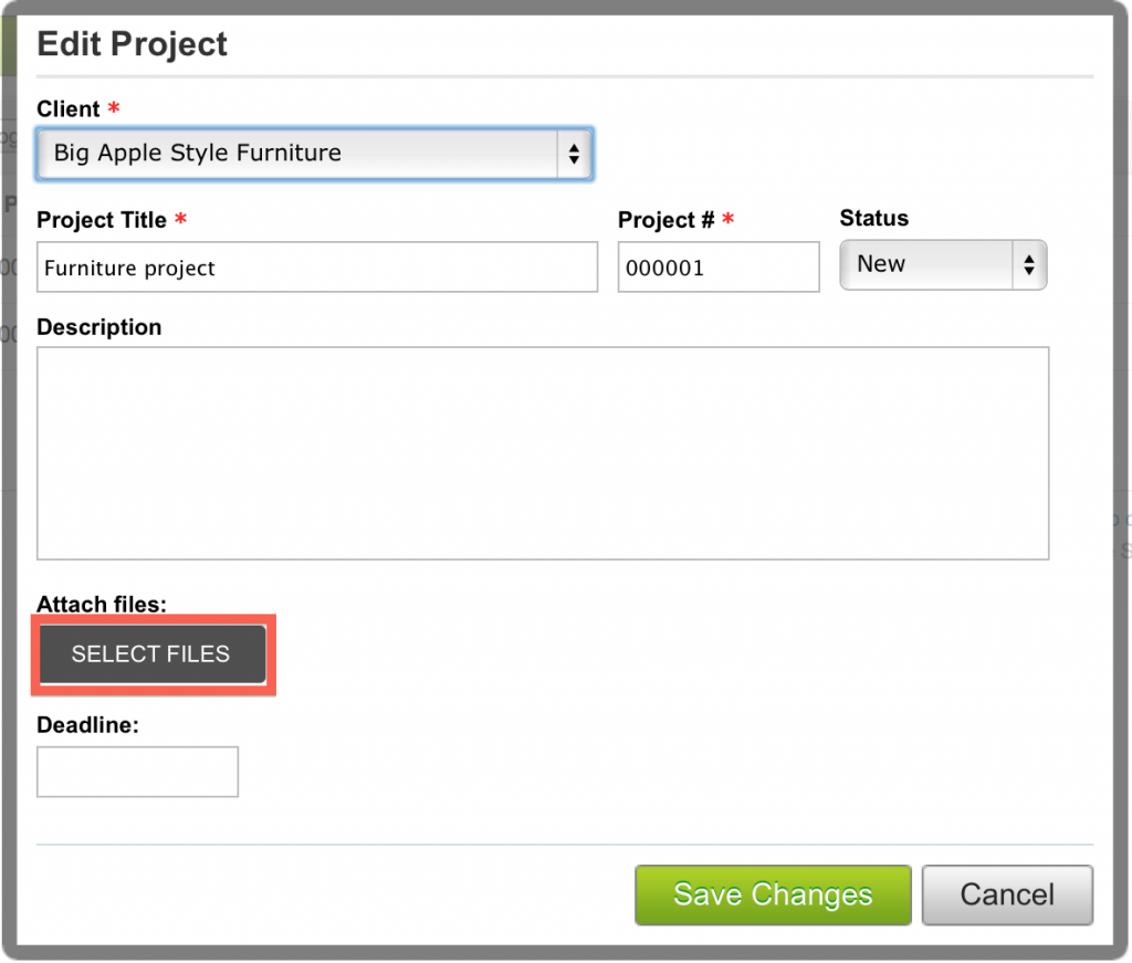 Click on "Select Files", and choose the file to attach to the project.
